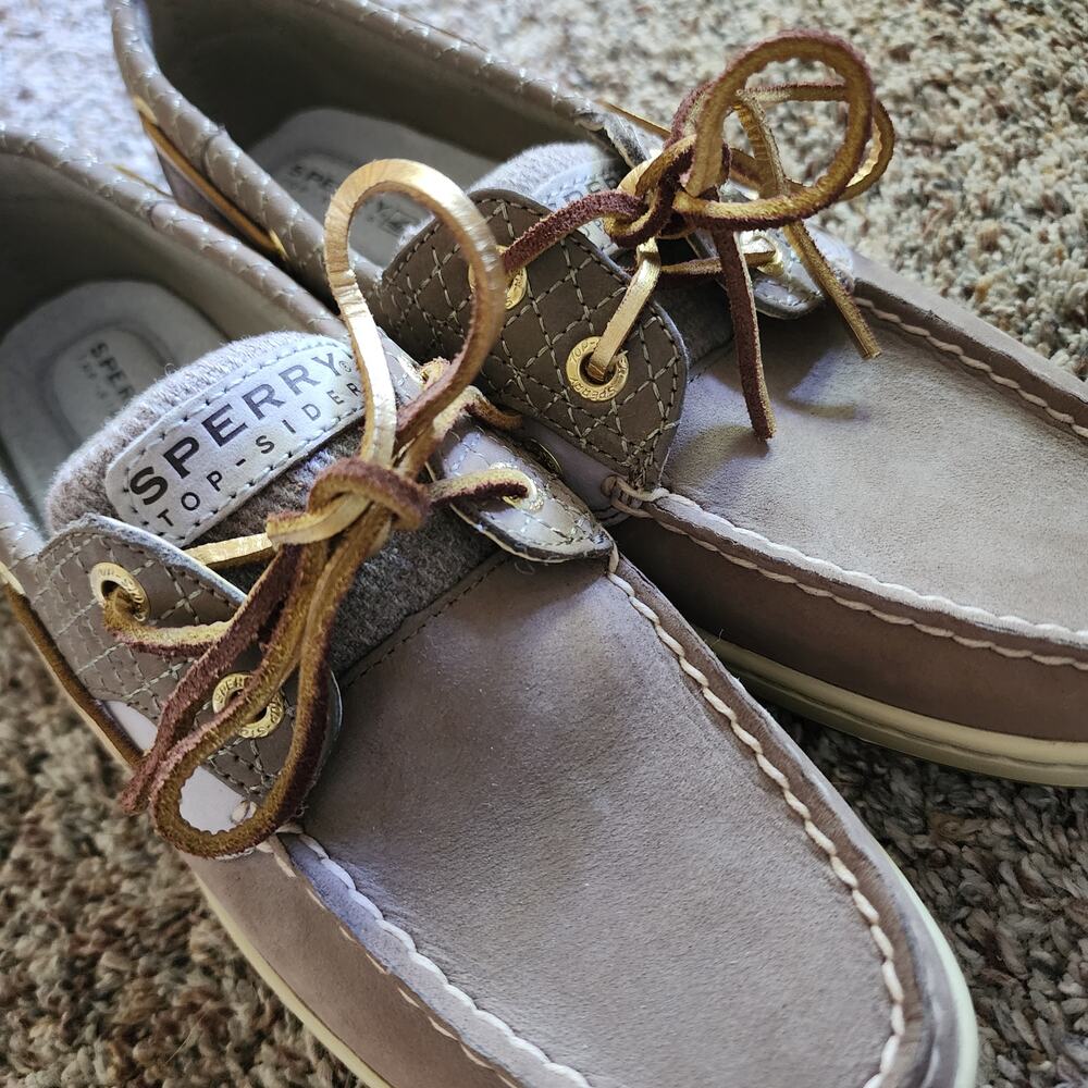 Sperry Angelfish Linen Gold‎ Sparkle Boat Shoes Women's 7.5M NWOT
